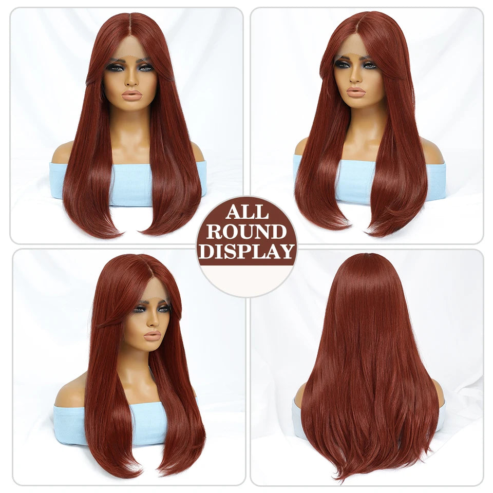 Synthetic Lace Front Wigs Long Straight Blonde Red Wig For Black Women Natural Ombre Brown Cosplay Lace Wig Halloween
