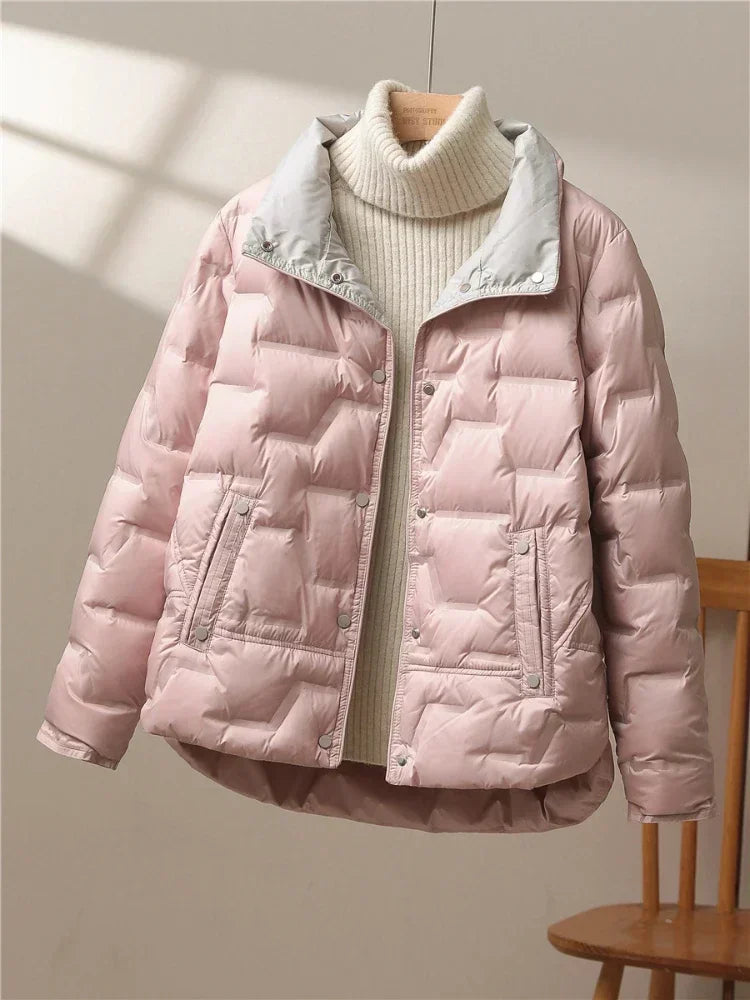 Casual Lapel Single Breasted Jacket Fashion Light Puffer Parka Outwear 2024 New Autumn Winter Women White Duck Down Coat