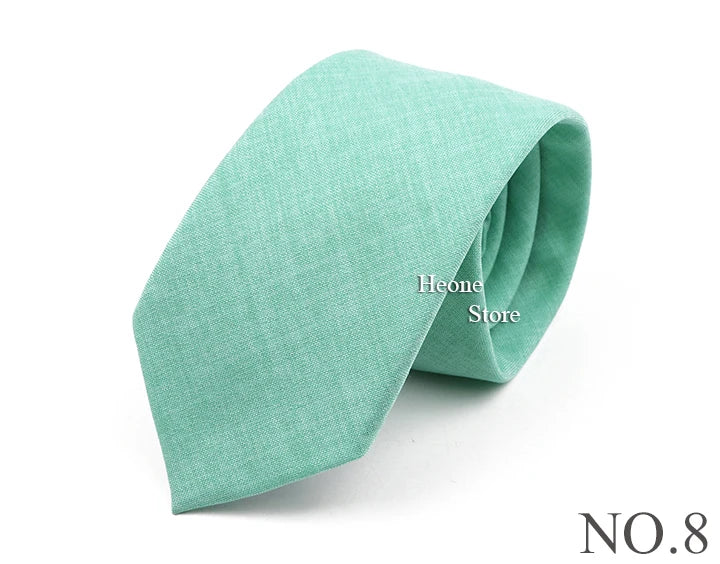 Novelty New Solid Color Ties For Men 100%Cotton Handmade High Quality Necktie Pink Green Orange 6.5cm Skinny Slim Ties Accessory