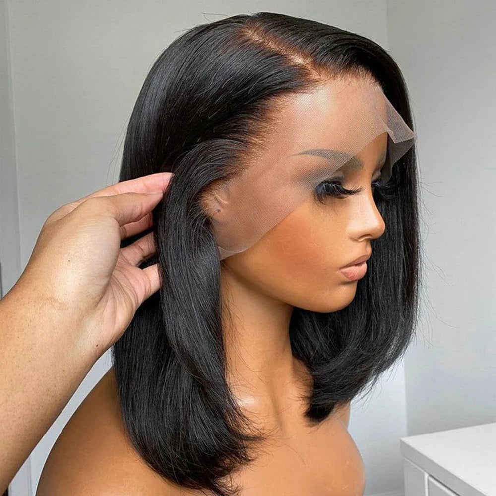 Wear And Go Glueless Wig 13x4 HD Bone Straight Lace Frontal Human Hair Wigs Ready To Wear Brazilian Short Bob Wigs For Women 180
