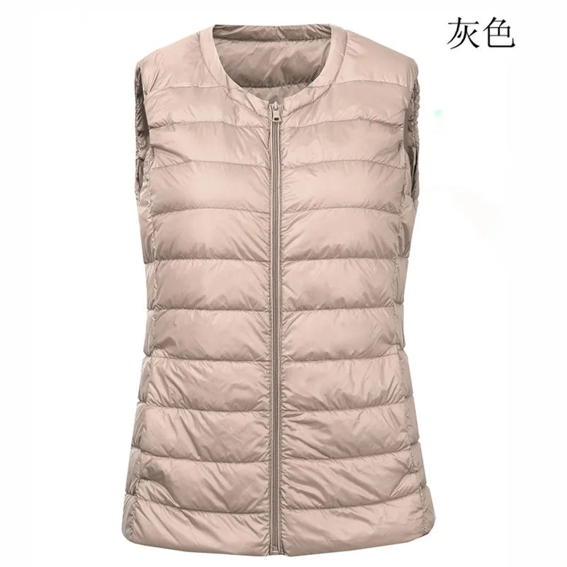 Autumn Winter Women Ultra Light Thin Duck Down Vest Sleeveless O-Neck Zipper Waistcoat Windproof Puffer Female Quilted Jackets