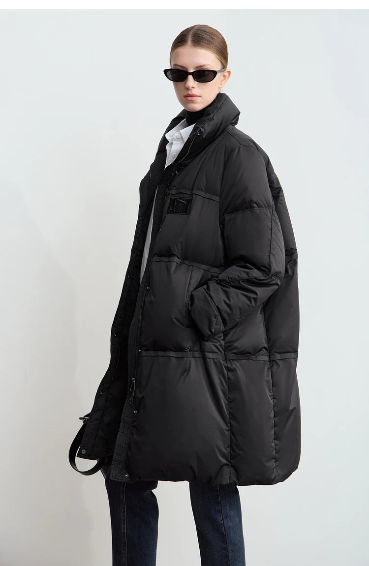 Amii 2024 Winter New Women's Velcro Loose Coat Top Warm Stand-up Collar Letter Embroidered Seal Zipper Down Jacket 12444103