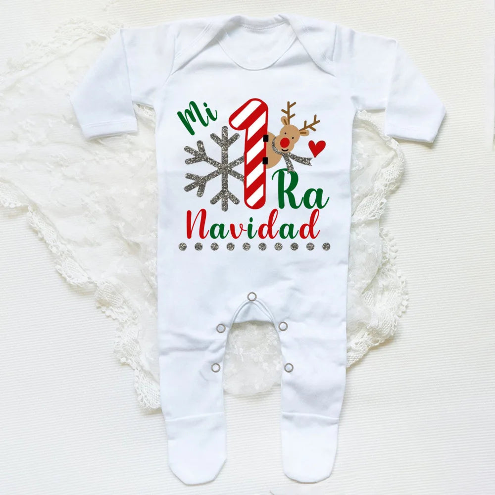 My First Christmas Spanish Print Baby Babygrow Bodysuit Infant Christmas Sleepsuit Newborn Long Sleeve Romper Baby Xmas Clothes