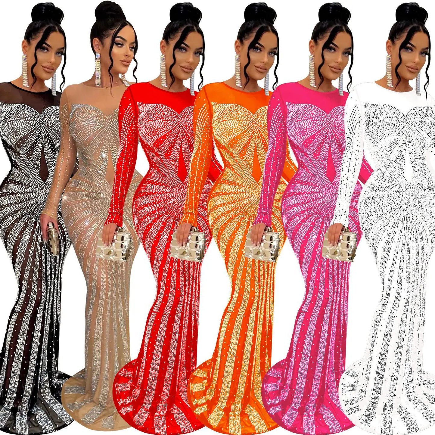 2023 African Maxi Dresses for Women African Fashion Sexy Dress Evening Women Party Club Mesh Bodycon Elegant Dresses