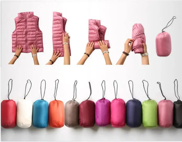 New Women Sleeveless Women's Ultra Light Down Vests Slim Jacket Girl Gilet Plus Lightweight Windproof Warm Waistcoat Portable