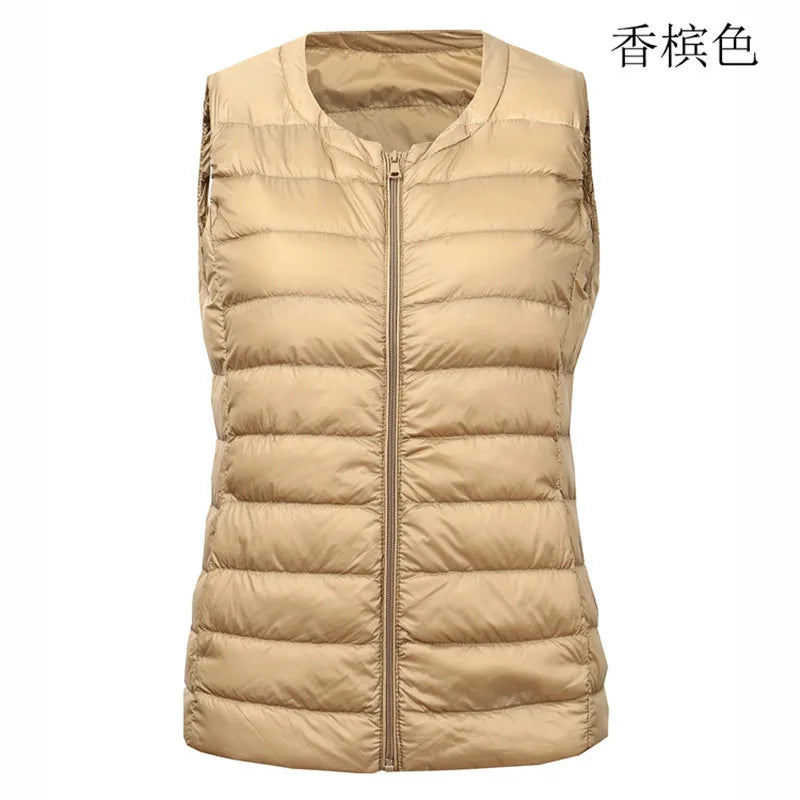 Autumn Winter Women Ultra Light Thin Duck Down Vest Sleeveless O-Neck Zipper Waistcoat Windproof Puffer Female Quilted Jackets