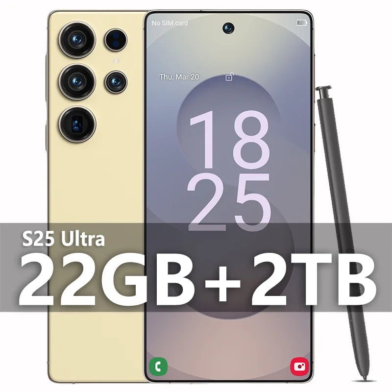 2025 NEW HOT S25 Ultra 22GB 2TB 7.3inch HD Global Edition Original Smart Dual Card 8000mAh Battery Facial Recognition Function