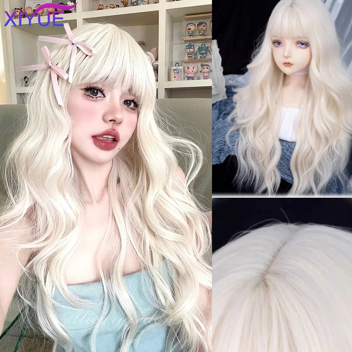 XIYUE Long Straight Black Wig With Bang Synthetic Wigs for Women Heat Resistant Natural Hair for Daily Halloween Cosplay Party