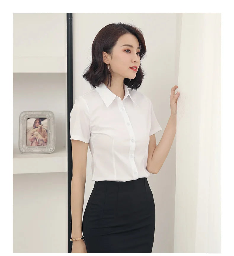 2024 White shirt women's long-sleeved professional work clothes slim stretch no-iron top