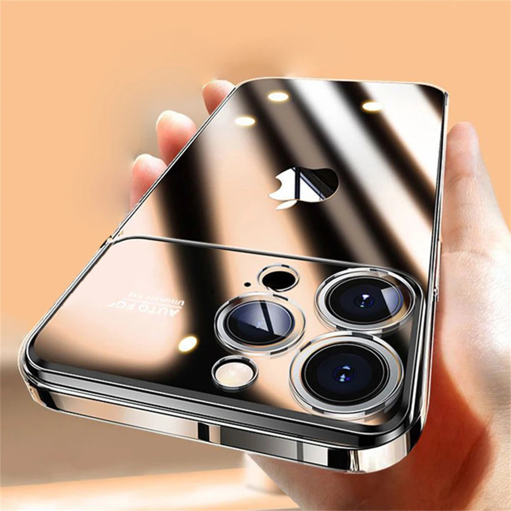 Original Big Window Electroplating Frame Phone Case For iPhone 15 14 13 12 11 Pro Max Plus lens Protector Colorful PC Hard Cover