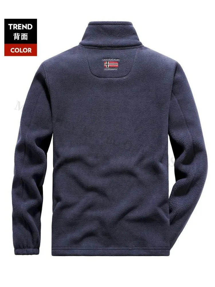 Winter Warm Fleece Jacket Men Climbing Double Thickened Pocket Jacket Outdoor High Collar Windproof Ski Sweatshirt Coat Man Snow