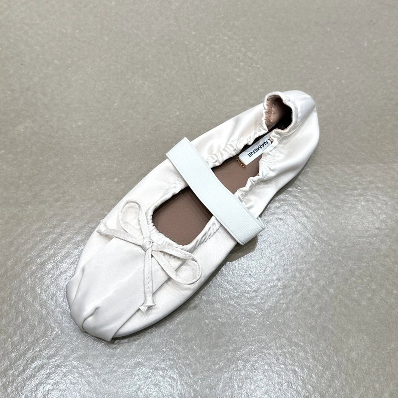 SUOJIALUN 2024 Autumn Women Flat Shoes Ladies Elegant Pleated Ladies Elegant Shallow Slip On Ballerinas Shoes Soft Flat Dress Bo