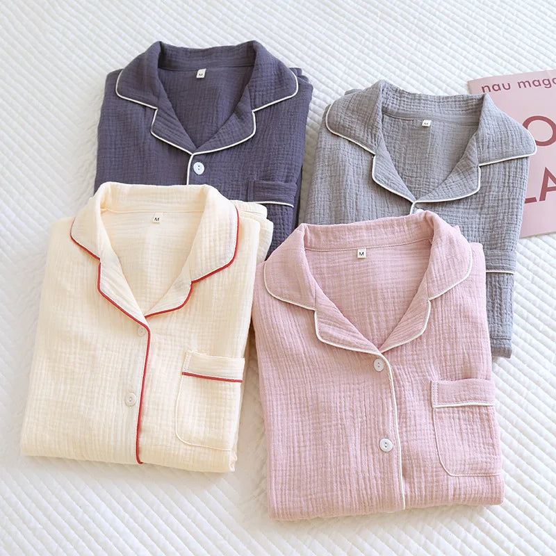 Women's Home Clothes Cotton Spring and Autumn Long Sleeved Long Pants Home Clothes Cardigan Simple Two-piece Pyjamas Set