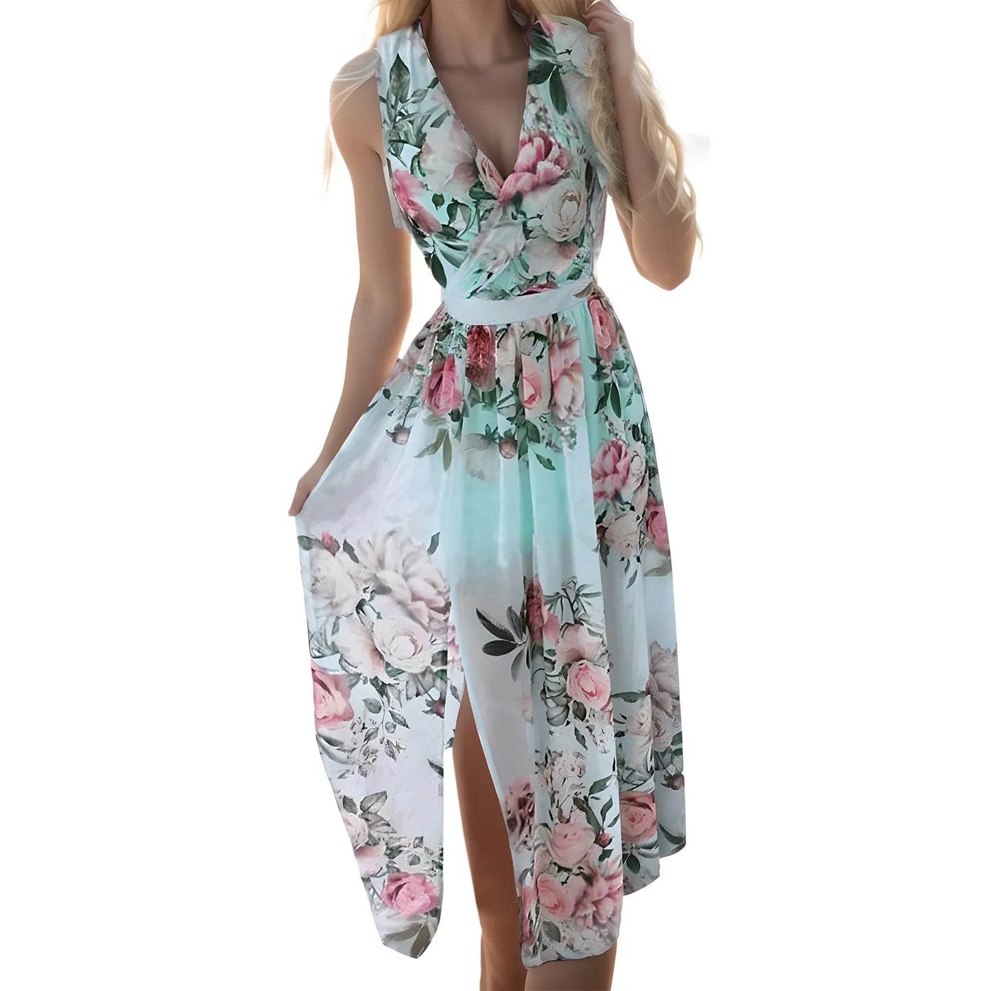 Women's Maxi Print Dress Sexy Off Shoulder Ruffles Elegant V-Neck Dresses Long Fashion Strap Chiffon Dresses Vestidos Para Mujer