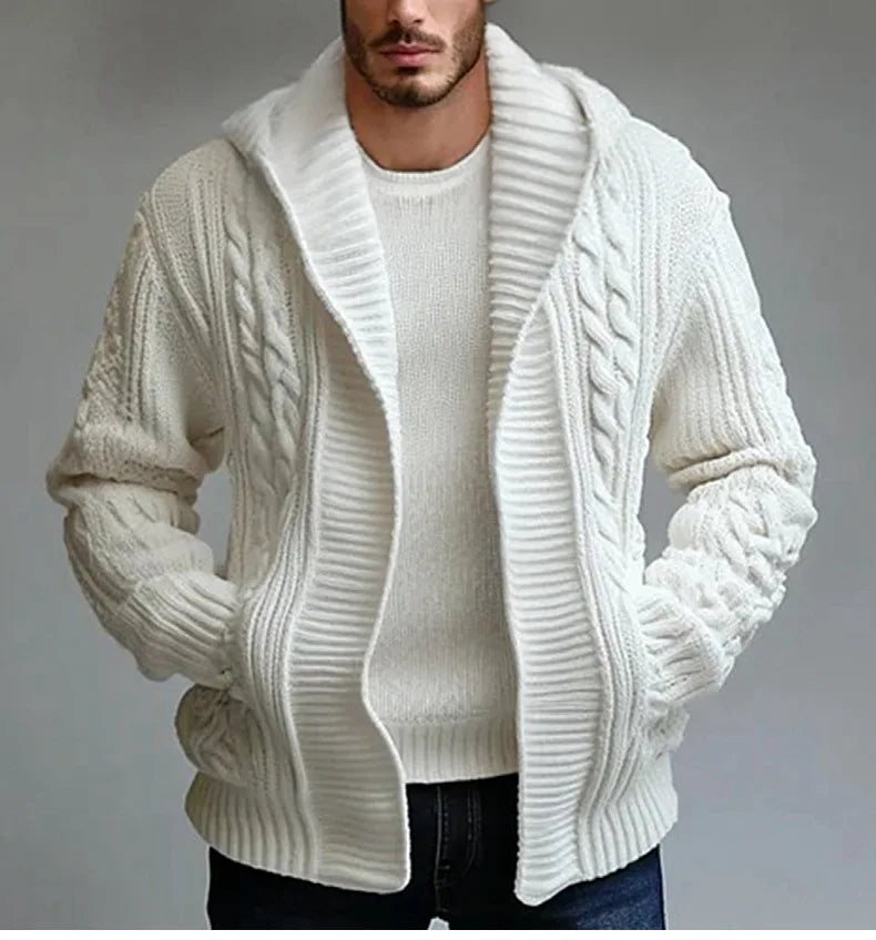 Men Cardigan Sweaters Hooded Coat Full Sleeve Solid Coats Casual Loose Outerwear Splice Open Stitch Autumn Winter 2024