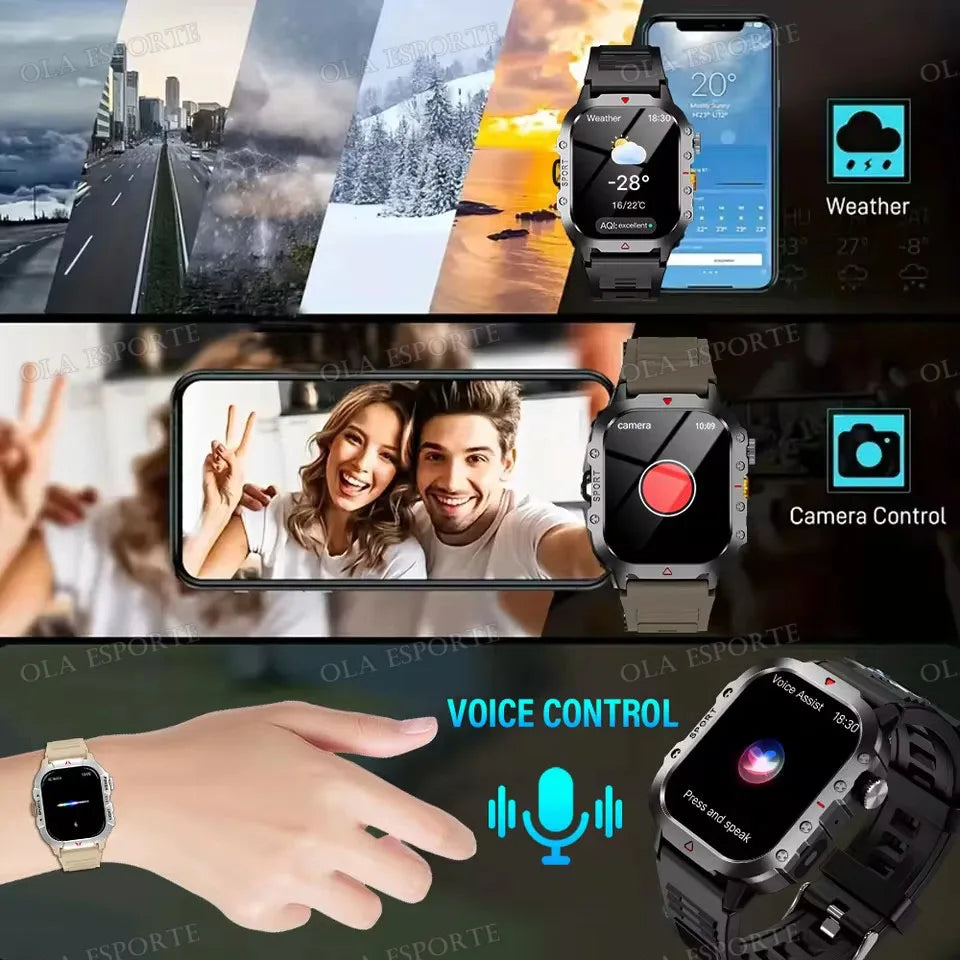Outdoor Sports Smartwatch New 2025 2.01 inch HD Screen LED Flashlight Bluetooth Talking Smart Watch for Men Women Holiday Gift