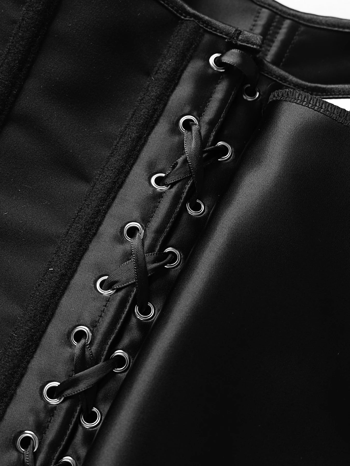 Black punk hot girl style strappy waist cinching bow corset for women  shaping top