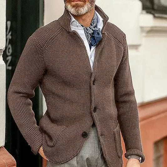 Sweaters Cardigan Men Coat Stand Collar Knitted Open Stitch Full Sleeve Splice Single Breasted Sweater Coats Autumn Winter