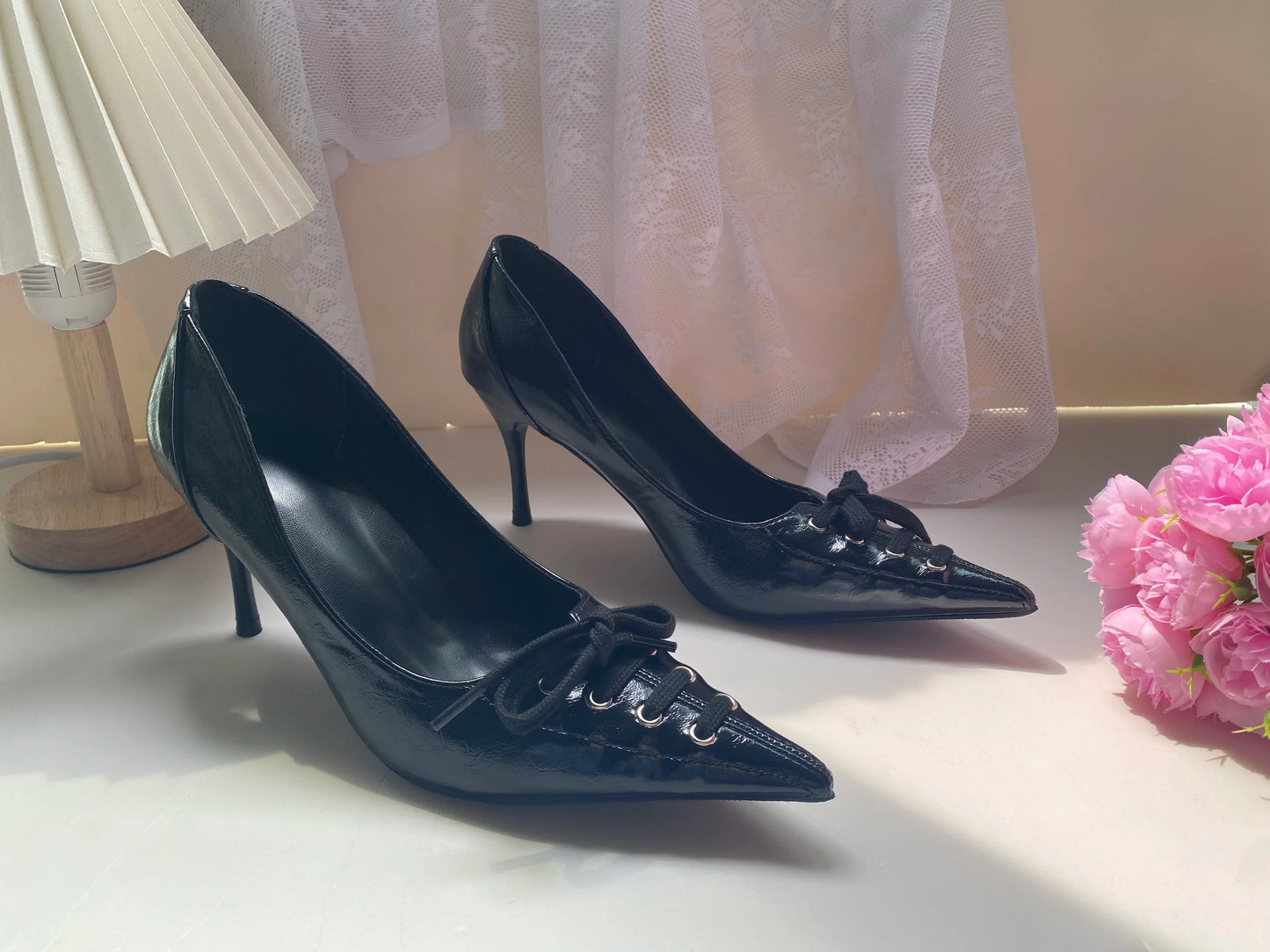 Sexy Leopard Print High Heels Women Black Pointed Toe Pumps Women Lace Up Elegant Designer Sandal Rhinestone Party Dress Shoes