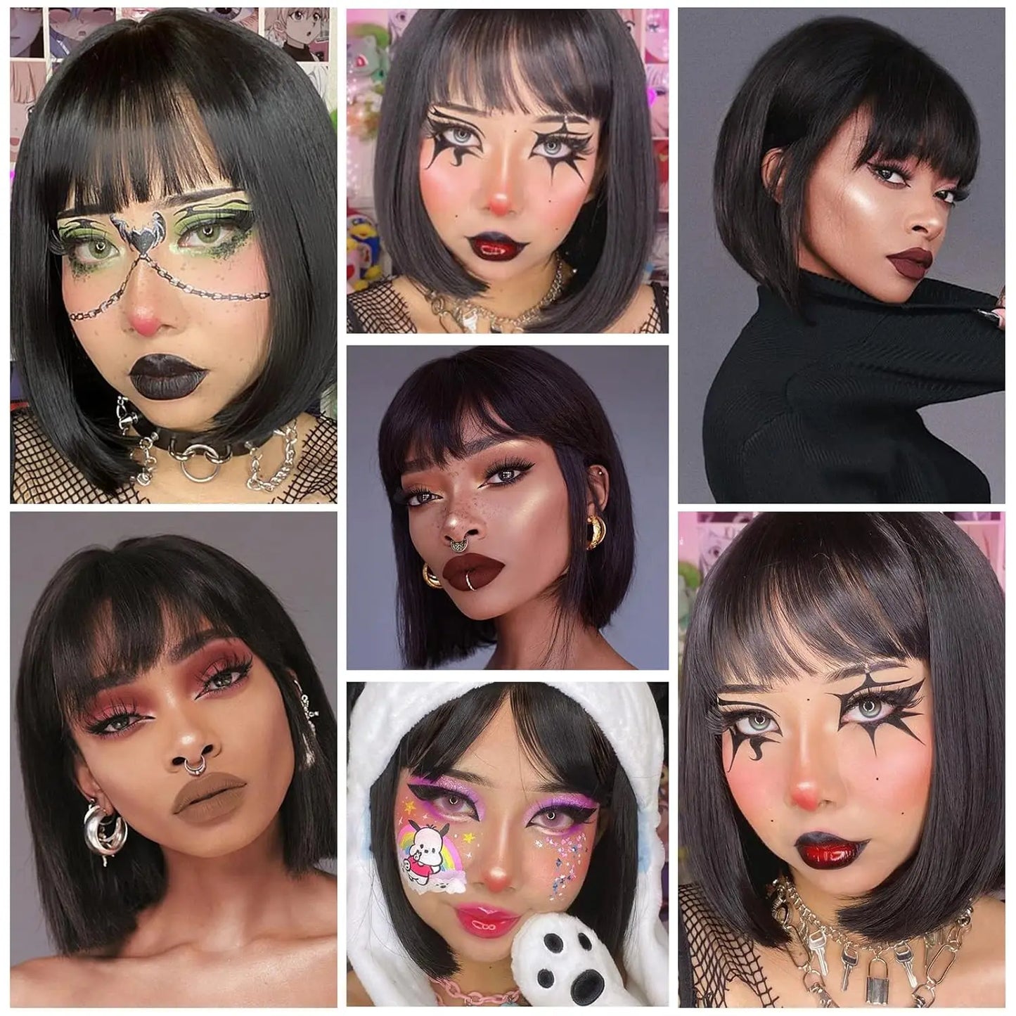 Synthetic 12 Inch Short Bob Black Wig With Bangs for Women Natural Looking Soft Hair Replacement Wigs Velma Kelly Halloween