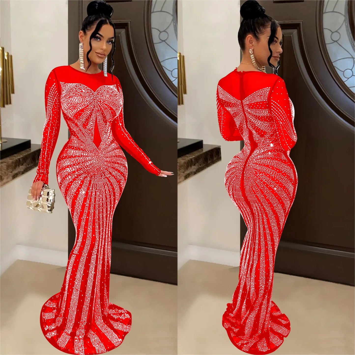 2023 African Maxi Dresses for Women African Fashion Sexy Dress Evening Women Party Club Mesh Bodycon Elegant Dresses