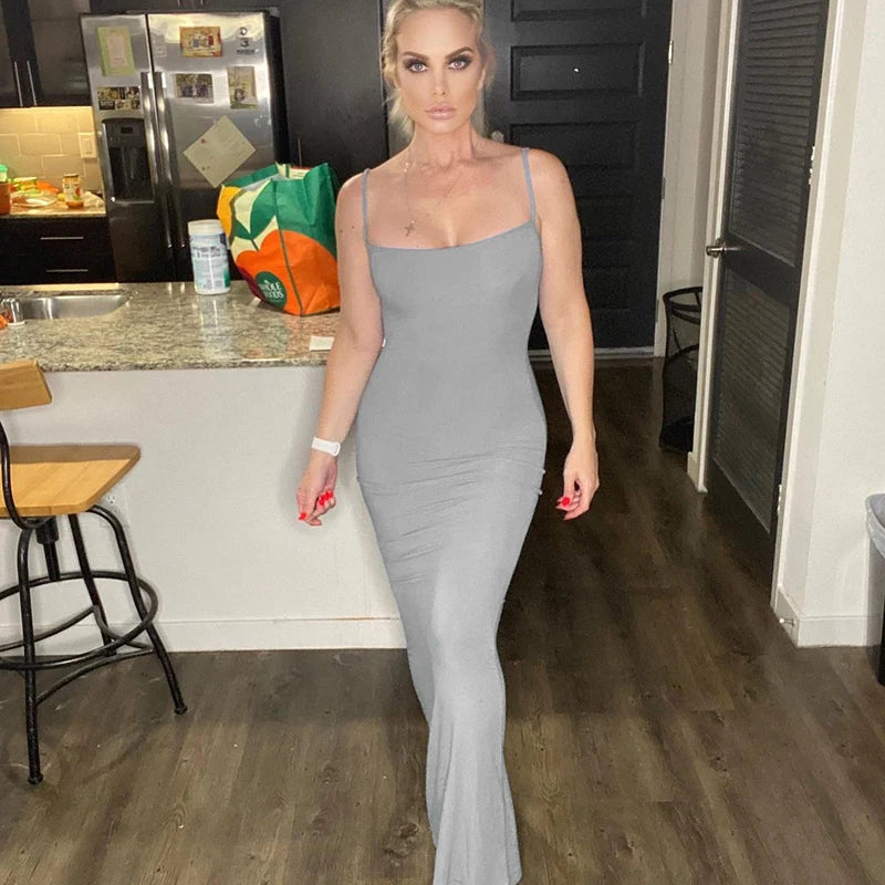 Women Backless Sexy Maxi Dress 2025 Spring Satin Slip Sleeveless Slim Party Concise Платье Female Bodycon Dress Elegant Clothing