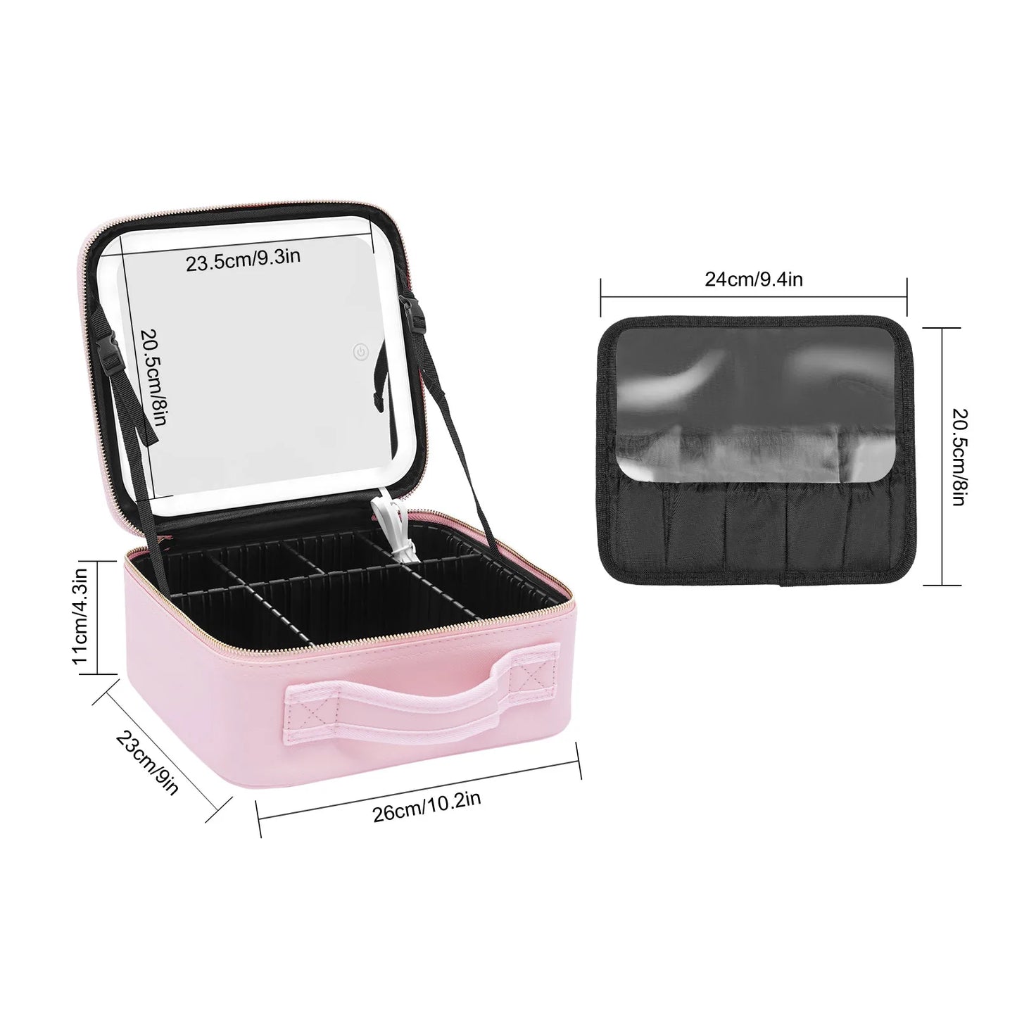 Makeup Train Case with Large Lighted Mirror Adjustable Brightness Large Cosmetic Organizer Storage Adjustable Dividers