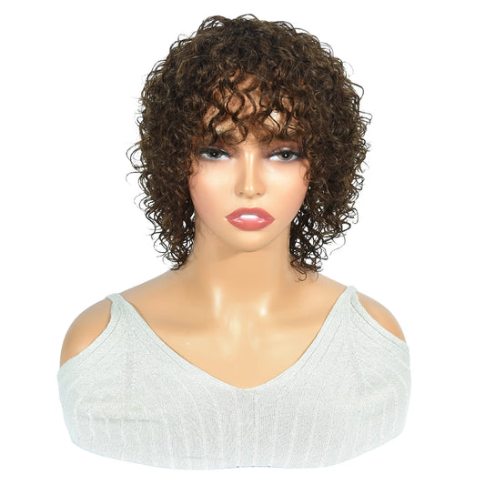 Curly Pixie Cut Wigs Natural Color Curly Human Hair Pixie Cut Wigs 180% Jerry Curly #4 Brown Machine Human Hair Wigs Hairugo