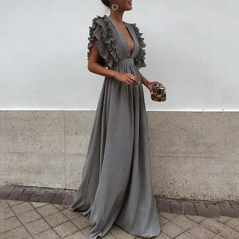 Maxi Dress Long Elegant Dress Plus Size Women Luxury Deep V Party Dresses Women Evening Korean Style Women Vestidos De Verano