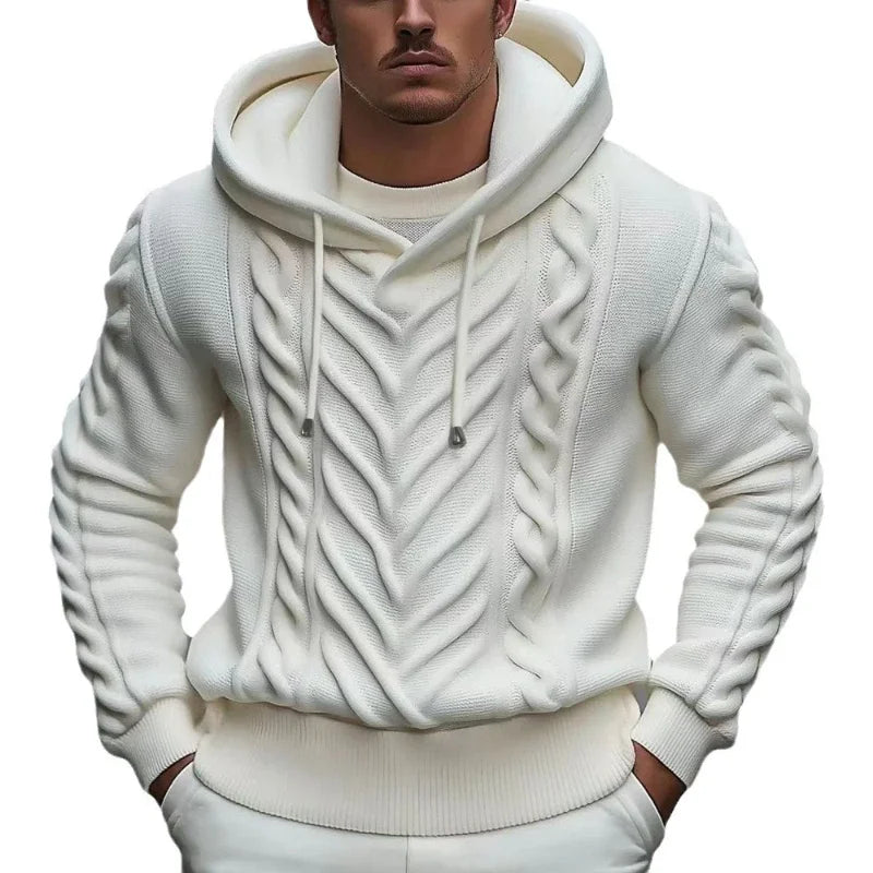 Sweatshirts Men Pullovers Sweaters Solid Casual Loose Splice Hooded Knitted Regular Thick Warm Tops Autumn Winter 2024