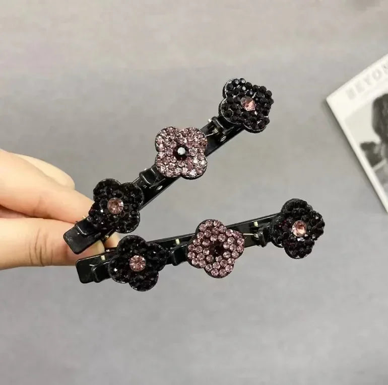 1PC Fashion Four-leaf Clover Braided Hair Finishing Side Clip Sparkling Crystal Stone Braided Hair Clips Forehead Bangs Clip