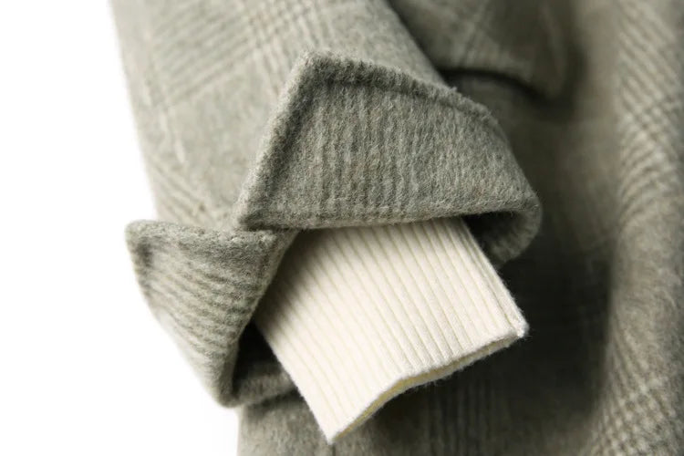 Handmade Sewn Double-sided Woolen Blazer Women Spring Autumn Plaid Wool Overcoat Office Lady Casual Suit Coat Thick Jacket