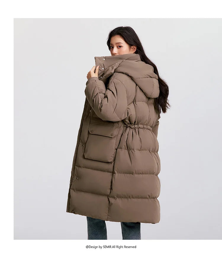 Semir Down Coat Women Long Three-proof Windproof Warm 2025 Winter New Loose Hooded Versatile Jacket