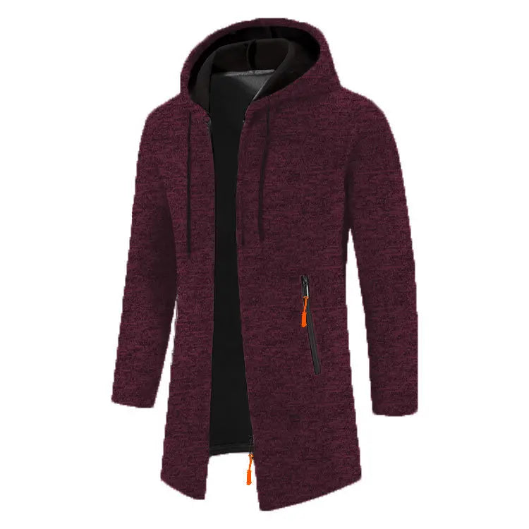 Spring Autumn Men's Hooded Long Jackets Solid Kintting Cardigan Outwear Casual Male Coats Zipper Warm Streetwear Hoodies Jacket