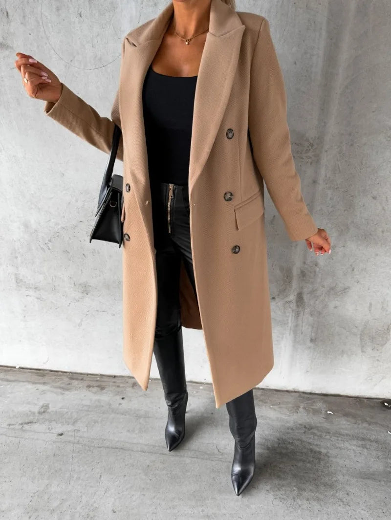 Women's Clothing Autumn and Winter New Simple Long-sleeved Double-breasted Woolen Coat for Women