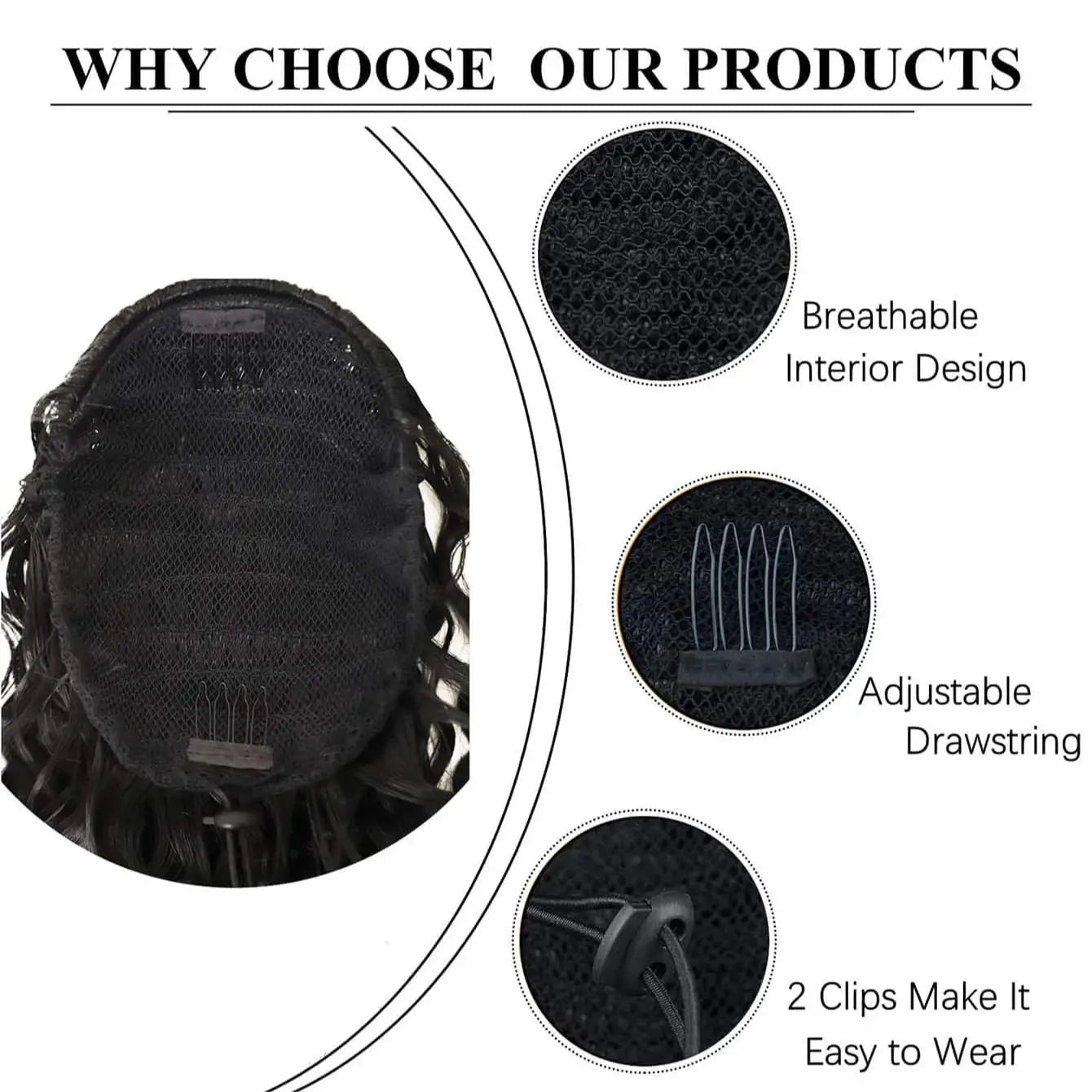 Curly Ponytail Extension Synthetic Drawstring Ponytail for Women 16Inch Long Curly Wavy Clip in Hairpiece for Daily Party