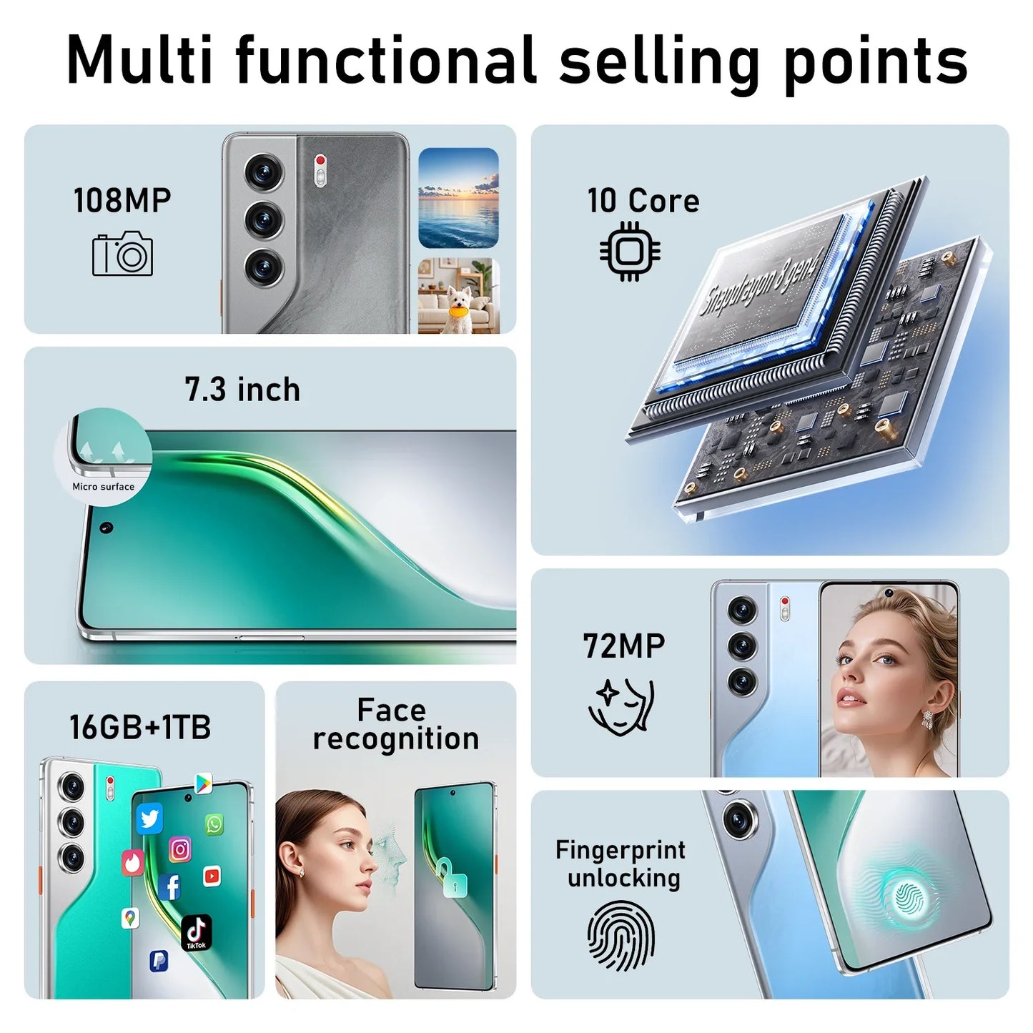 2025 HOT Camon 40 Pro 7.3inch HD Global Edition Original Smart Dual Card 8000mAh Battery Facial Recognition Function