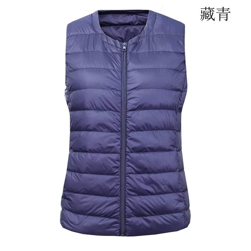 Autumn Winter Women Ultra Light Thin Duck Down Vest Sleeveless O-Neck Zipper Waistcoat Windproof Puffer Female Quilted Jackets