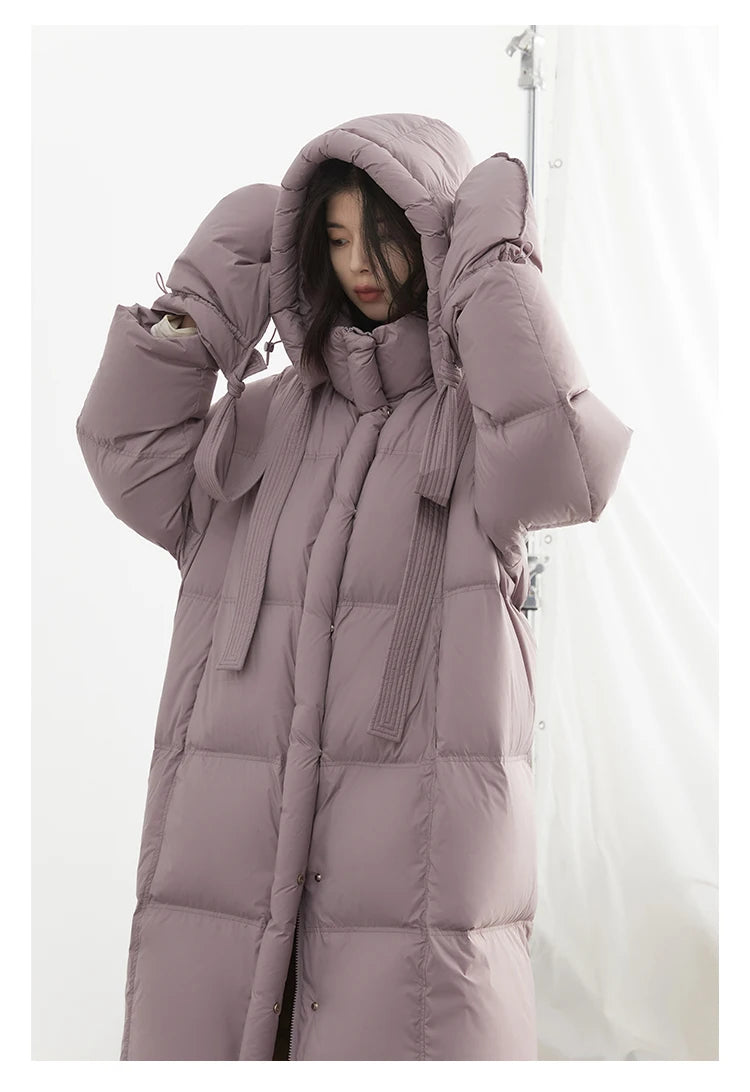 CHIC VEN New Women Down Coats Solid Loose Casual Hooded Down Jacket Female Soft 90 White Duck Down Coat Thick Autumn Winter 2024