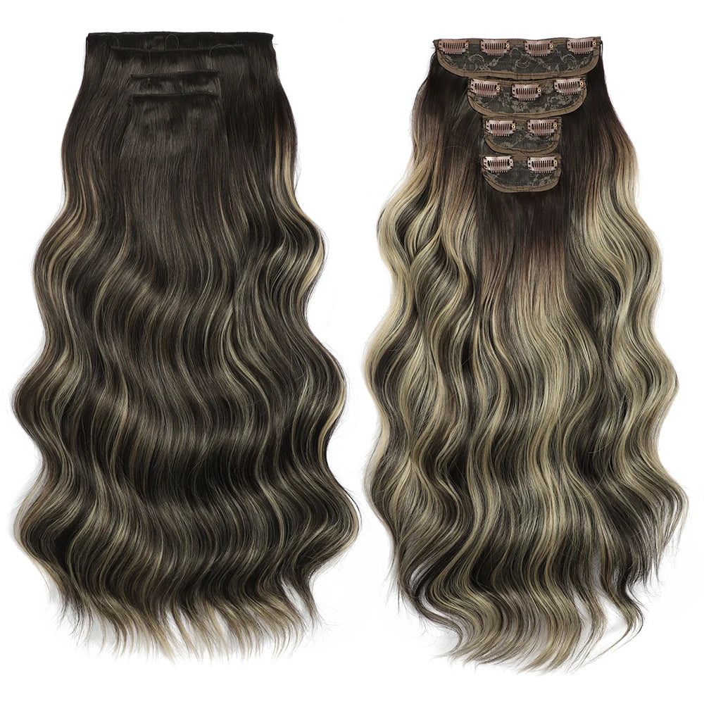 Clip In Hair Extensions 4PCS Full Head 22 Inch Long Curly Wavy Synthetic Hair Pieces Natural Wavy For Women Girls Hair