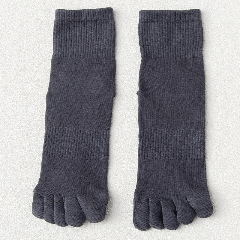 Men's Cotton 5 Toe Socks Mid Cuff Anti Odor Sweat Wicking Non Slip for Spring Autumn Casual Athletic Solid Color Daily Comfort