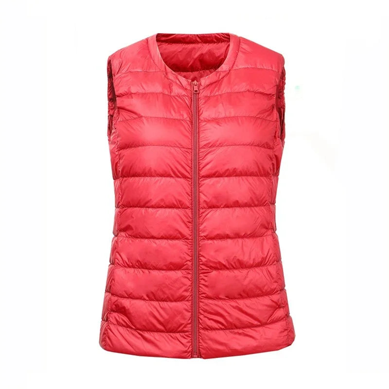 Autumn Winter Women Ultra Light Thin Duck Down Vest Sleeveless O-Neck Zipper Waistcoat Windproof Puffer Female Quilted Jackets