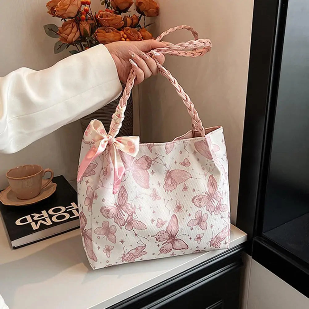 Large Capacity Shoulder Bag Bow Design Simple Unique Gentle Casual Underarm Bags Work  School Commuting Practical Carrying Bag