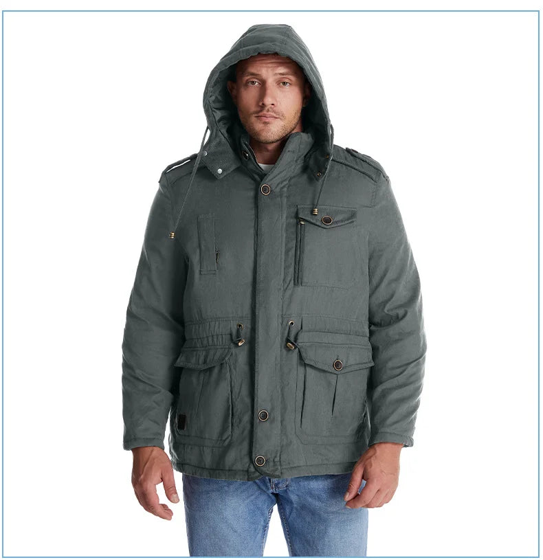 LZLLTT Men Winter Warm Parkas Mens Fleece  Jacket Parkas Men Casual Cotton Outdoor Fur Trench Padded Jackets Coats