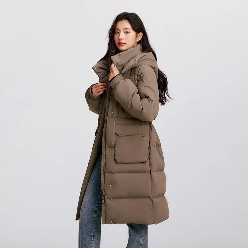 Semir Down Coat Women Long Three-proof Windproof Warm 2025 Winter New Loose Hooded Versatile Jacket
