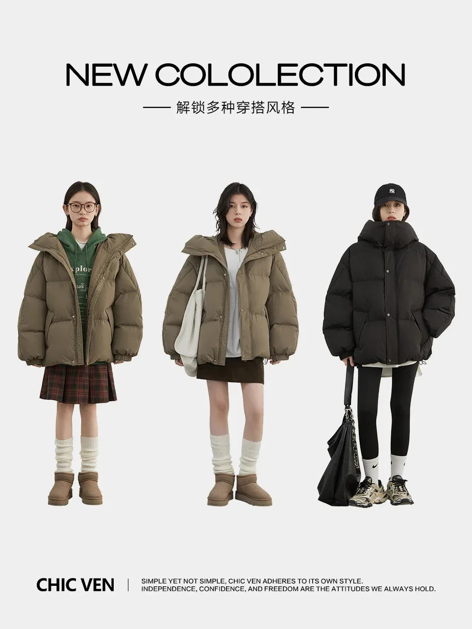 CHIC VEN Women Down Coats New Loose Hooded 90 White Duck Down Down Jacket Female Warm Bread Jacket Autumn Winter 2024