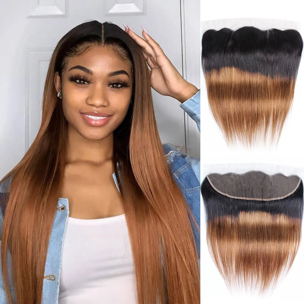 10-18 Inch 1B/27 Blonde Lace Frontal Pre Plucked Brazilian Bone Straight Ombre Blonde Human Hair 13x4 Transparent Swiss Lace