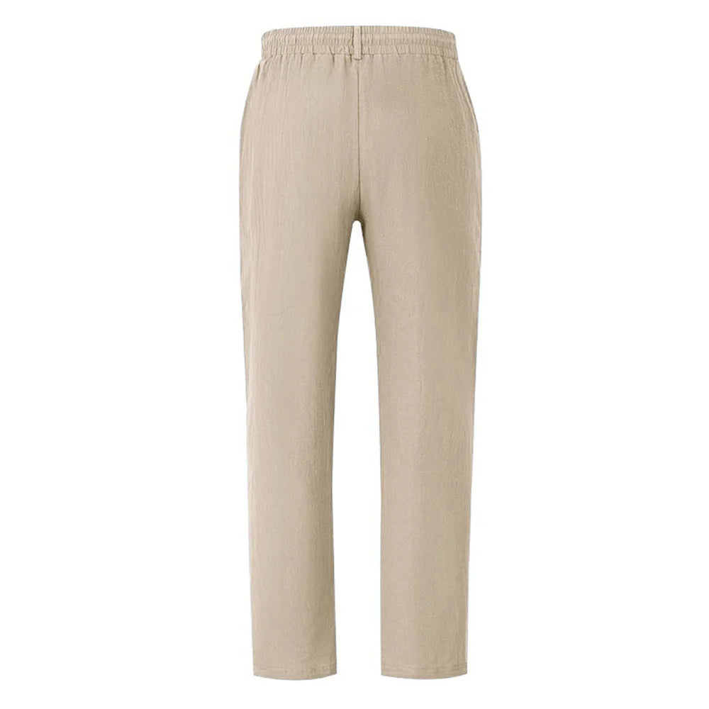 Autumn New Men's Cotton Pants Solid Color Button Drawstring Design Casual Loose Fit Cozy Trousers Simple Style Long Pants