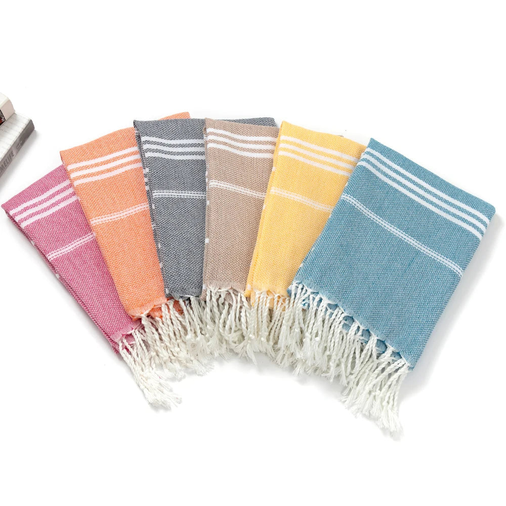Cotton Striped  Turkish Sports Bath Towel with Tassels Travel Gym Camping Sauna Beach Pool Blanket Absorbent Easy Care