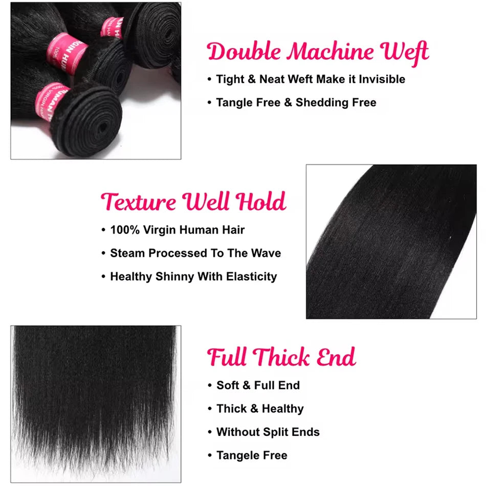 Yaki Straight Human Hair Bundles 100g Per Bundle 100% Human Hair Extensions Sew In Weaves 8-26 Inch Natutral Color 1/3/4 Bundles